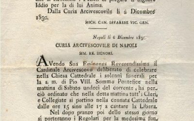 Notizia della morte del Papa Pio VIII